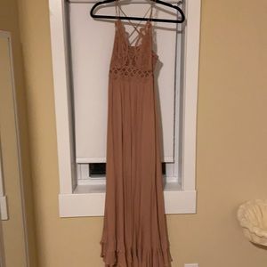 pink/tan long lace top dress
